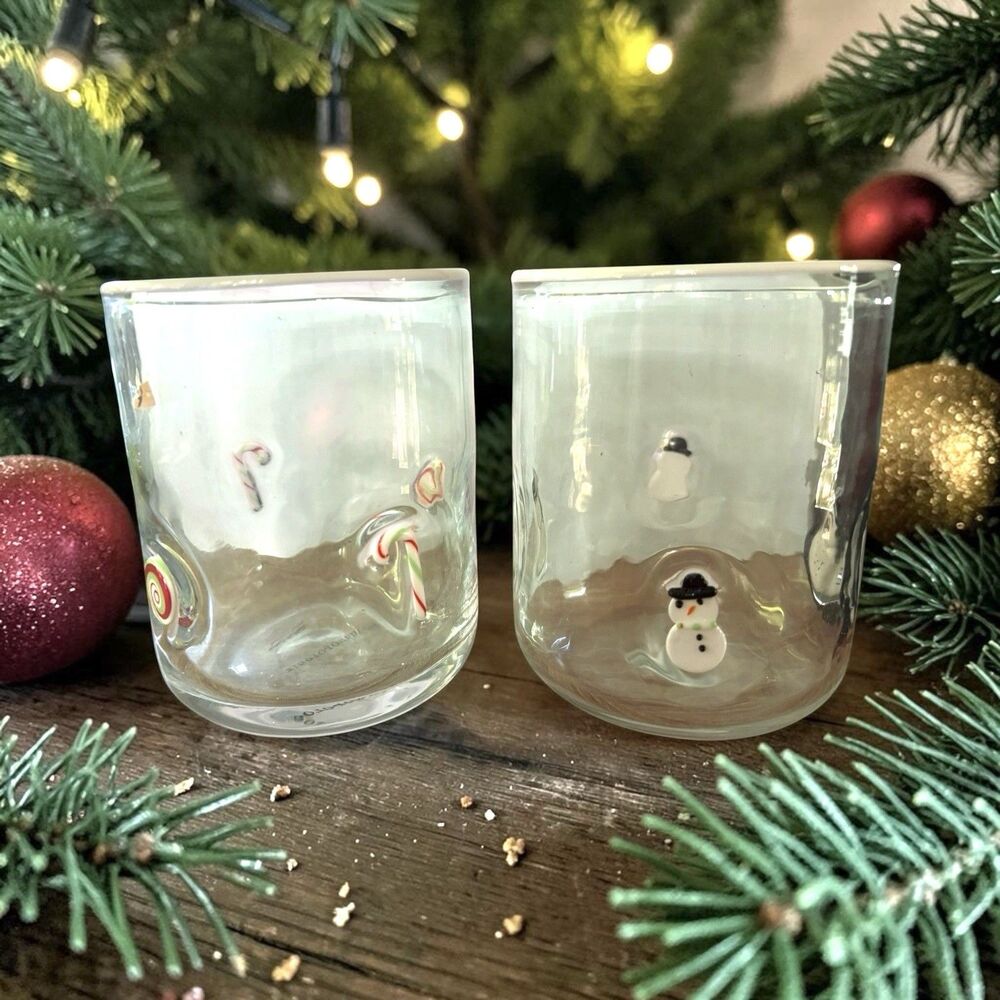 Anthropologie Icon Festive Glasses 17 Oz Set Of 2 Limited Edition Mouth Blown